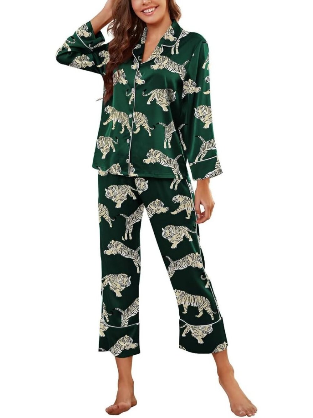 Silk Satin Long Sleeve Pajamas Set | Cozy Button-Up Loungewear for Women